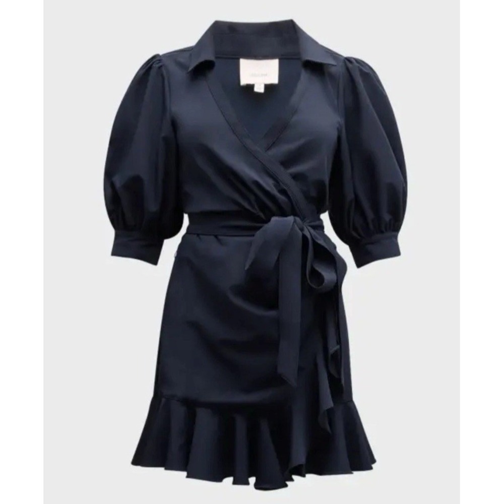 Cinq a Sept Vickie Puff-Sleeve Mini Wrap Dress Size 6 Navy‎ Blue